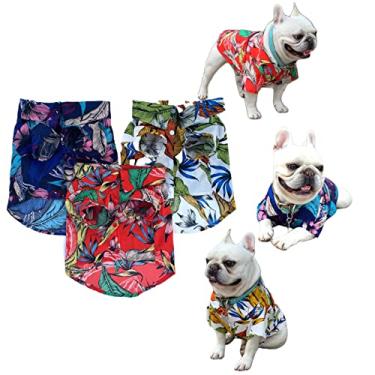 Imagem de 3 peças de camisas havaianas para cães buldogues roupas de verão para filhotes de cachorro roupas para animais de estimação camisetas de praia para cães (pequeno)