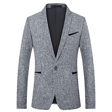 Imagem de Blazer Terno Jaqueta Slim Fit Primavera Outono Blazer Esporte Casaco Um Botão Formal Escritório Negócios Blazer Camisas Tops, Cinza, XXG