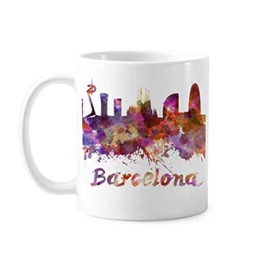 Imagem de Caneca de cerâmica em aquarela da cidade de Barcelona Espanha, copo de porcelana para café