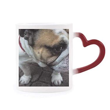 Imagem de Caneca com foto de animais Bulldog para animais de estimação sensível ao calor Caneca vermelha que muda de cor