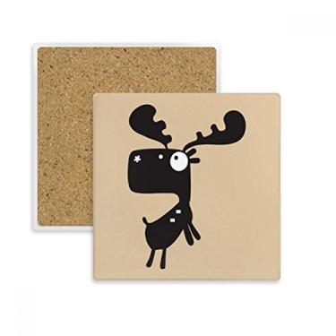 Imagem de Porta-copos quadrado de desenho animado veado animal tapete para caneca subplaca suporte isolante pedra