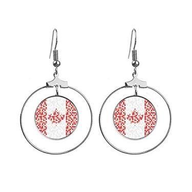Imagem de Brincos de mosaico com bandeira nacional do Canadá e folha de bordo pendente, joia de argola