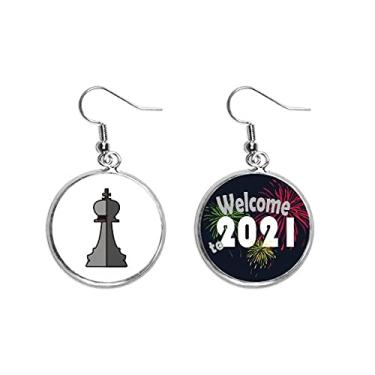 Imagem de Brinco com pingente de orelha de xadrez com a palavra branca Rei 2021 Blessing