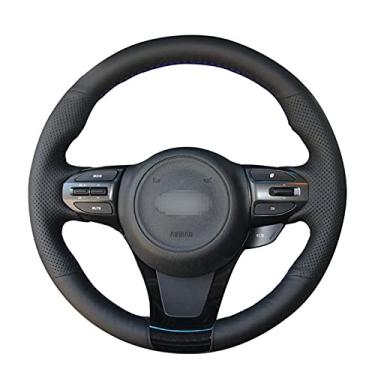 Imagem de Capa de volante de carro confortável e antiderrapante costurada à mão em couro preto, apto para Kia K5 Optima 2014 2015