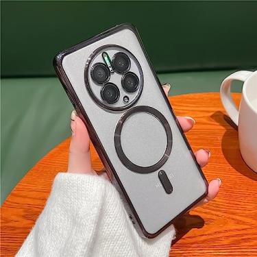 Imagem de Estojo de telefone transparente folheado para Huawei P50 Pro P40 P30 Mate 50 40 30 20 Capa magnética de silicone de carregamento sem fio, preto, para Mate 40