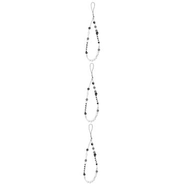 Imagem de Uonlytech 3 Pecas Corrente De Celular Cordão Portátil Para Celular Contas De Pulseira De Telefone Celular Pingente De Telefone De Charme De Flor Miçangas Branco Frisado Argila De Polímero