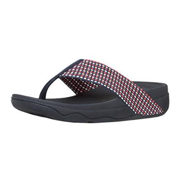 Imagem de FitFlop Sandálias femininas surfa com alças largas que abraçam os pés, entressola acolchoada de microondas, chinelo sem cadarço com cunha confortável, tamanho 7
