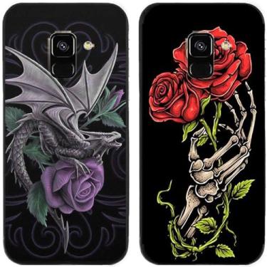 Imagem de 2 peças rosa flor Europa dragão impresso TPU gel silicone capa de telefone traseira para Samsung Galaxy todas as séries (Galaxy A5 2018 / A8 2018)
