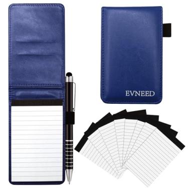 Imagem de EVNEED Suporte de bloco de notas de bolso, suporte de bolso incluído com 50 folhas forradas, caneta de metal e 8 refis de livro de lembretes de 7,6 x 12,7 cm, azul