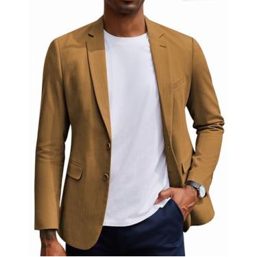 Imagem de COOFANDY Blazer masculino casual slim fit espinha de peixe casaco esportivo dois botões jaqueta terno de algodão, Marrom claro, 3G