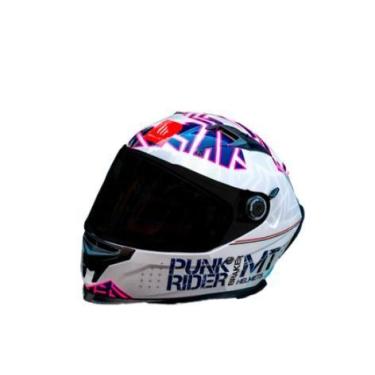 Imagem de Mt helmets capacete braker punk rider a0 - branco e rosa gloss 58/m