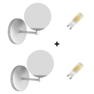 Imagem de Kit 2 Arandelas Jabuticaba Globo Cabeceira Prata + Lâmpadas