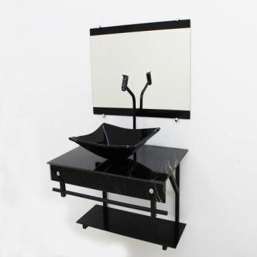 Imagem de Gabinete de vidro 60cm apx com cuba quadrada - mármore preto - Cubas e