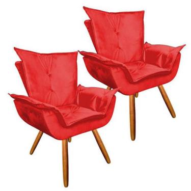 Imagem de Kit 02 Poltronas Decorativas Emília Plus Pés Palito Suede Vermelho - D