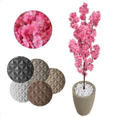 Imagem de Flor Cerejeira Rosa Bebê Japonesa Arranjo Artificial Com Vaso de Decor