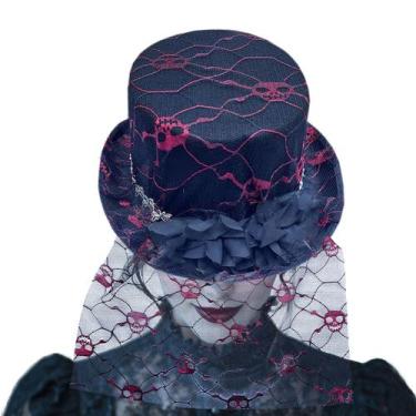 Imagem de Cartola Caveira Mexicana com Véu Acessório Halloween Catrina Steampunk