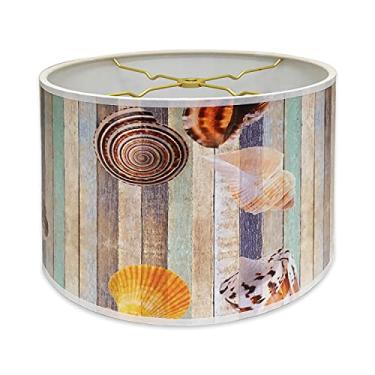 Imagem de Abajur de abajur artesanal decorativo moderno e moderno da Royal Designs - Feito nos EUA - Concha do mar em design de madeira colorida - 25 x 20 x 20