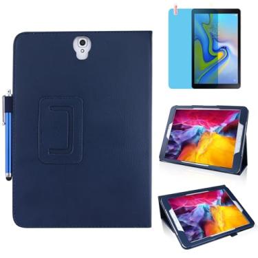 Imagem de Capa de couro fina para Samsung Galaxy Tab S4 10,5 polegadas 2018 (SM-T830 T835 T837), suporte de vários ângulos, capa protetora completa para tablet com caneta Stylus, película de tela (azul)