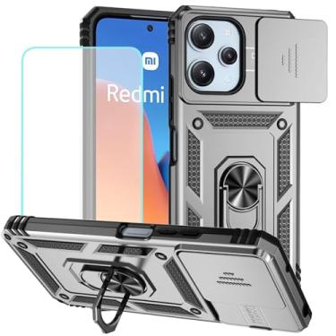 Imagem de Vokuha Capa para Redmi 12, Capa para Redmi Note 12R/Poco M6 Pro com protetor de tela de vidro temperado e capa de câmera deslizante, capa magnética com suporte de anel giratório de 360° para Xiaomi