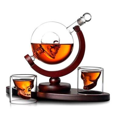 Imagem de Decanter Whisky Caveira Com Base e Dois Copos Skull - Genuinos
