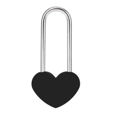 Imagem de VeYocilk Cadeado de coração Love Lock de 8,89 cm, 50 mm, preto, coração único, desejo, casamento, dia dos namorados, casamento, viagem, dia dos namorados, ponte (sem chave)