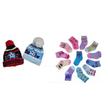 Imagem de Kit 2 toucas e 12 meias infantil inverno frio - Lynx produções