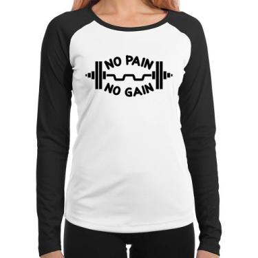 Imagem de Baby Look Raglan No Pain No Gain Manga Longa - Foca na Moda, Branco, P