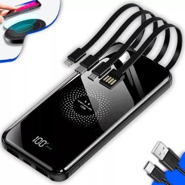 Imagem de Bateria Externa Power Bank 10000mah 4 Cabos+indução Preto Portátil