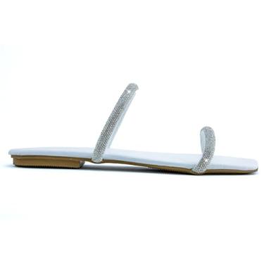 Imagem de Novo Hábito, Sandália Feminina Rasteirinha Tira Dupla Com Brilho Aplicado Cor:Branco;Tamanho:41