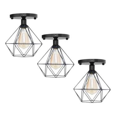 Imagem de Luminária Plafon de Sobrepor Diamante, Kit com 3 Peças, Estilo Industrial, Preto