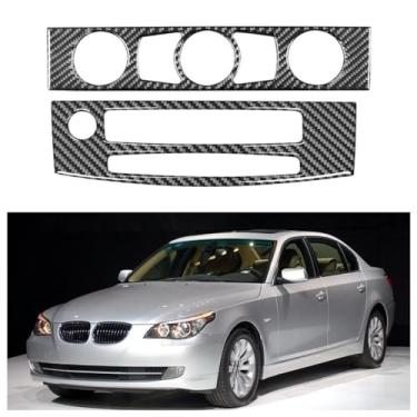 Imagem de IKUESM Compatível com BMW Série 5 E60 2004-2010 Acessórios Interior de fibra de carbono Ar condicionado do carro Painel de controle de CD Adesivos de moldura de cobertura de acabamento(Style D(Black))