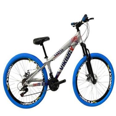 Imagem de Bicicleta Vikingx Prata Azul Aro 26 Câmbios Shimanos Aro Vmaxx Pneu Az
