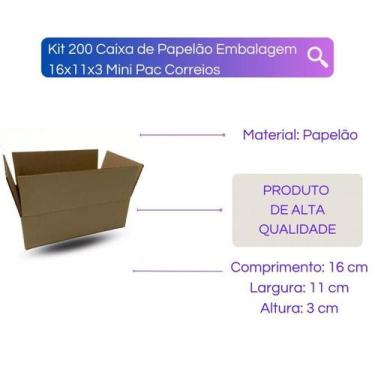 Imagem de Kit 200 Caixa De Papelão Embalagem 16X11X3 Mini Pac - Meta Atacado