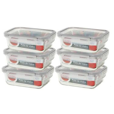 Imagem de Pote Hermético De Vidro Marmita Kit C/6 De 660 Ml -com Trava - Dolce H