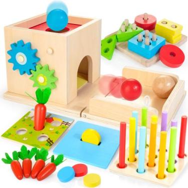 Imagem de Kit de jogo 8 em 1 da Montessori Toys JUSTWOOD com mais de 1 ano de ar