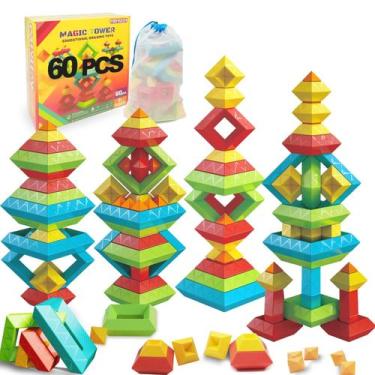 Imagem de Brinquedos de construção empilháveis Prinlion Montessori Toddler 60 un