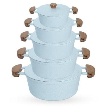 Imagem de Jogo de Panelas 5 Peças De Alumínio Fundido Com Alça De Madeira e Tamp