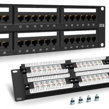 Imagem de Enmane Painel de Patch Keystone 2U 48 portas CAT6A Patch Panel Montagem em rack Ethernet 48.3 cm Patch Panel Punch Down para Cabeamento Cat6A, Cat6, Cat5e, Cat5 (CAT6A)