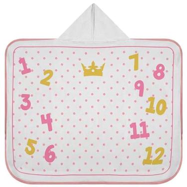 Imagem de Toalha Capuz Tecebem Baby Mesversario Felpudo Estampada Com Viés Kinder 70cm90cm Rosa