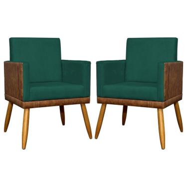 Imagem de Kit 2 Poltronas Decorativas Lis Corino e Pé Palito 30cm - Verde Suede Corino