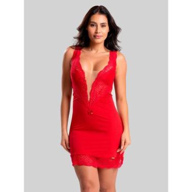 Imagem de Camisola Sensual Jaqueline  Renda Luxo, Tule Bicolor e Abertura em V  