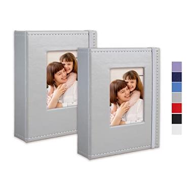 Imagem de Cherrich Álbum De Fotos Pequeno 4X6, Pacote Com 2 Livros Couro, Cada Mini 26 Páginas Capacidade Para 52 Fotos, Pasta Apresentação Arte Cartões Postais E Armazenamento Cinza