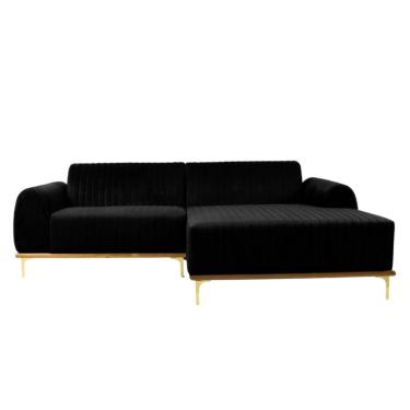 Imagem de Sofá 3 Lugares Molino com Chaise Direito Veludo Grafite e Dourado