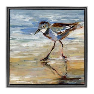 Imagem de Stupell Industries Tela flutuante preta Sandpiper and Beach Tide Design de arte de parede por Susan Winget, 63 x 63 cm