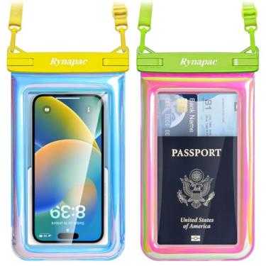 Imagem de Bolsa flutuante à prova d'água para celular – Pacote com 2 bolsas de telefone impermeáveis para Beach Essentials, [até 21,6 cm] Suporte subaquático para celular com cordão para iPhone 15 Pro Max série