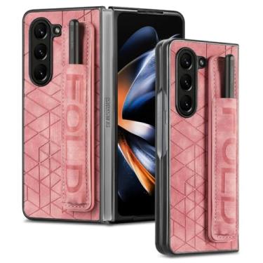 Imagem de MVVKKY Para Galaxy Z Fold 6, pulseira de couro sintético, capa rígida para PC com suporte para S Pen e alça para os dedos (sem caneta) (para Galaxy Z Fold 6/rosa)