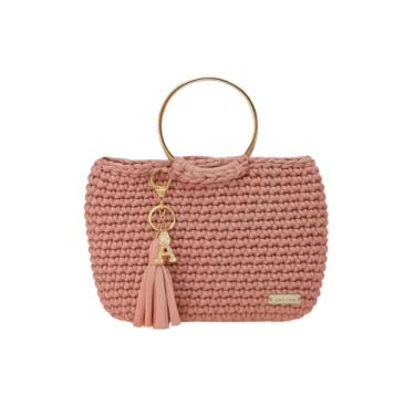 Imagem de ÁUREA LUEUR Bolsa clutch noturna feminina, bolsa de crochê feita à mão para festa de casamento, bolsa de braço formal forrada, Fio de malha rosé