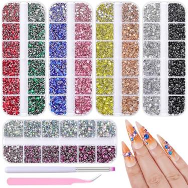 Imagem de editTime 10500 peças arte de unhas strass cristais AB flatback strass pedras pedras pedras com pinça e pincel para arte de unhas maquiagem sapatos roupas artesanato (kit-1)