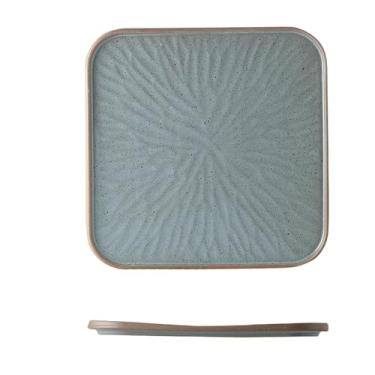 Imagem de Prato quadrado de cerâmica grossa retrô estilo ocidental personalizado para restaurante doméstico - 30 cm cinza-azul