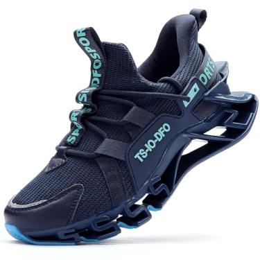 Imagem de TSIODFO Tênis Feminino Slip-On Atlético Corrida Caminhada Respirável Corredor Academia Treino Azul Marinho Tamanho 9,5